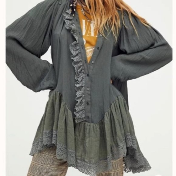Free People Tops - Free People Jeanette Tunic in Pine Green